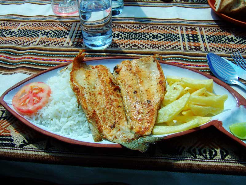 taquile island trout, dish with potatoes and fish